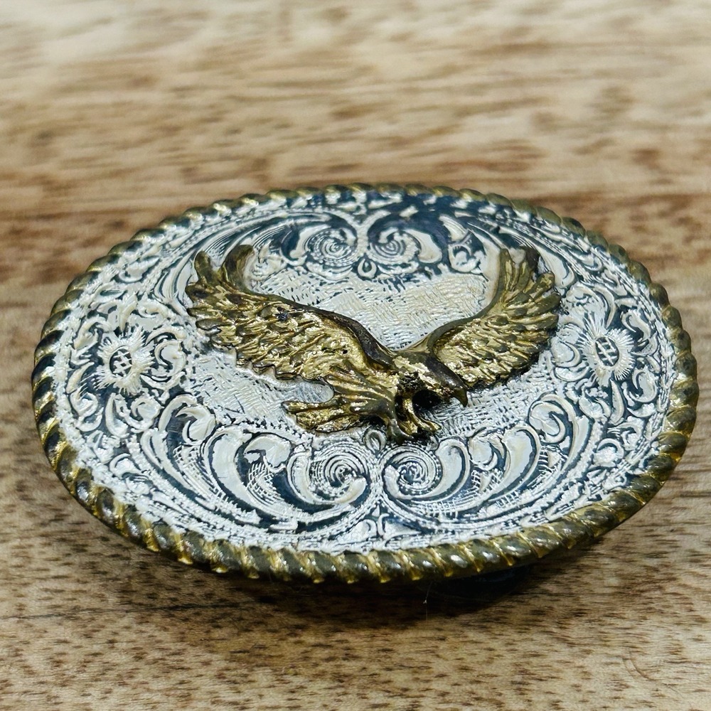 Bald Eagle Heavy Silver Plate on Bronze 2" Crumrine Belt Buckle Women's Youth